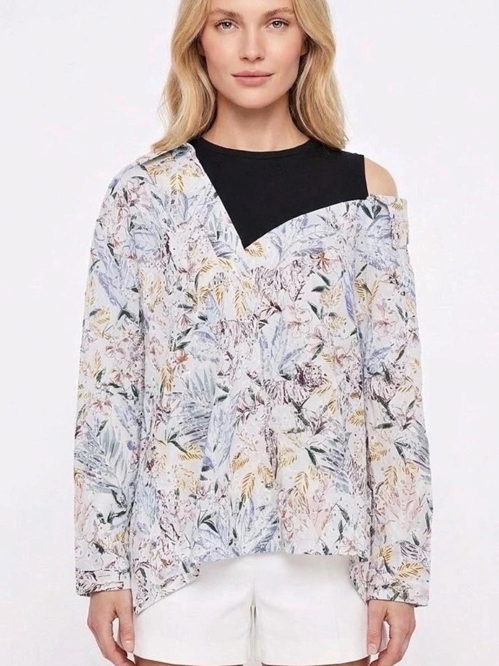 Maje Floral Off-Shoulder Blouse White & Black Size 1